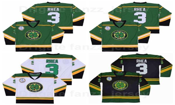 Ross der Chef Rhea College 3 St. Johns Shamrocks Jersey Männer Film Eishockeyteam Black Color Green Away Away All Stitched Univers6853309