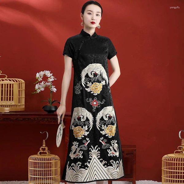 Abiti da festa primaverili migliorati abito cheongsam manica corta sciolta slim retro cinese ricamo da donna abbigliamento da donna più size s-5xl