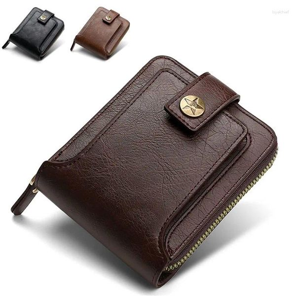 Brieftaschen Vintage kleine Männer Brieftasche PU Leder Kurz Geldbörse Haspene Reißverschluss Clutch Solid Kartenhalter Geldbeutel Männliche Tasche