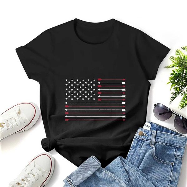 Kadın T-Shirt American Bayrağı Hediyeleri T Shirt Kadınlar Kawaii Grafik Gömlek T-Shirt Sıradan Kısa Kısa Siyah Kadın T Yuvarlak Boyun T-Shirts Y240506