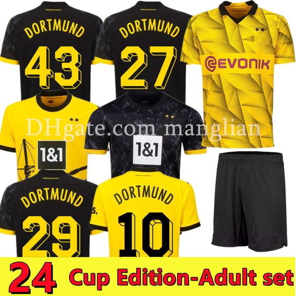 2024 Dortmund Jersey Kit Home Cup Versão Jersey Set Fan Version Kit de futebol Brandt Malen Uniforms Jersey adulta, shorts opcionais N. Schlotterbeck Bynoe-Gittens