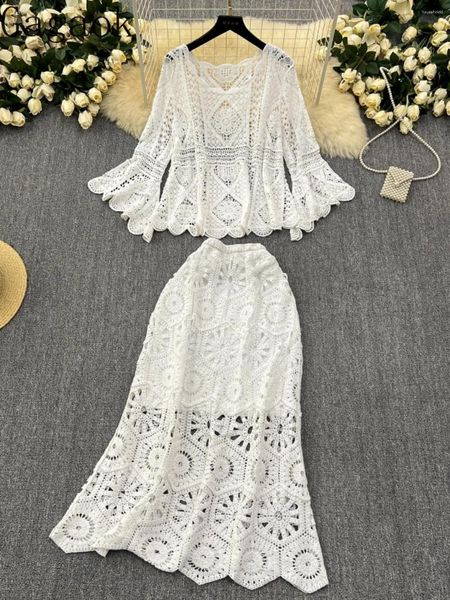 Arbeitskleider Gagaok Bohemian Urlaubsanzug Frauen LOSS SEHR HOOL OUT MORN MIT HIGHT Taille Fishtail Bodycon Rock Zweiteiles Set