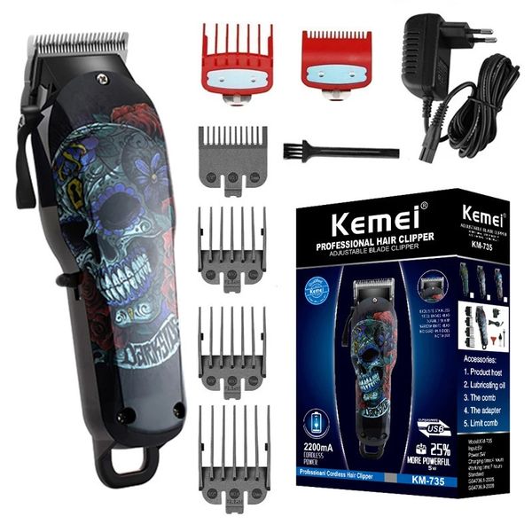 Kemei беспроводные волосы Clipper Professional Hair Men Men Electric Motating Beard Hair Machine Лития батарея 100 В-240 В 240418