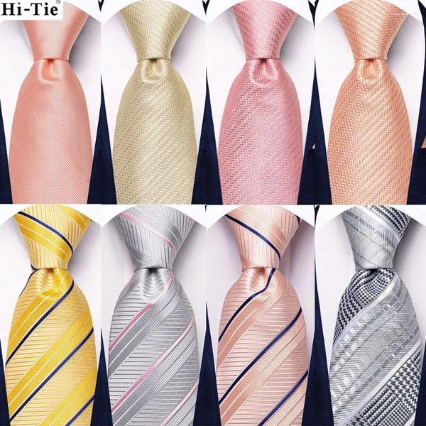 Bow Binds Hi-Tie Designer Pink Festes gestreifte Seiden Hochzeit Krawatte für Männer Handy Manschettenknall Geschenk Krawatte Mode Business Party Dropshipping