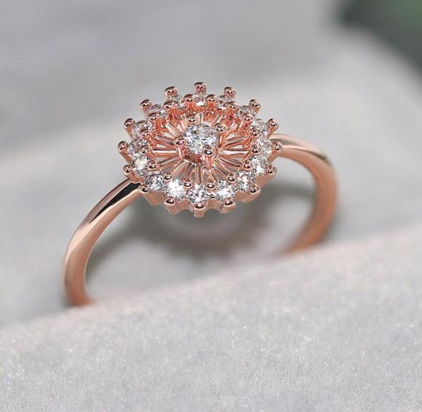 Doppelte faire Sonnenblumenringe für Frauen Kristall CZ Roségoldfarbe Party Geburtstagsgeschenk Midi Ring Fashion Schmuck R9044075568