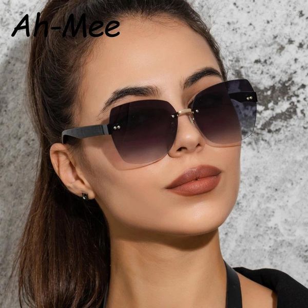 Óculos de sol Mulheres de moda sem aro de grandes dimensões Marca de moda Big Frame Frame vintage sem moldura Ladies Sun óculos Óculos UV400