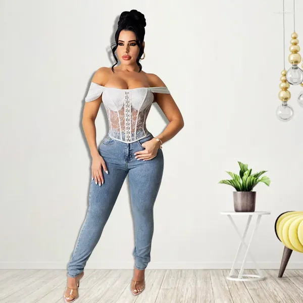 Jeans femminile EWSFV 2024 Autunno Donne Fashion Casual Sexy Versatile Scheda magra a lungo termine
