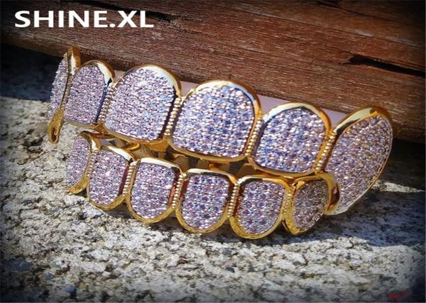 NEU Custom Fit Hip Hop Gold Zähne Grillz Caps Micro Pave Fuchsia Cubic Zirkonia obere Bodengrill Set für Weihnachtsgeschenk Frauen2246311