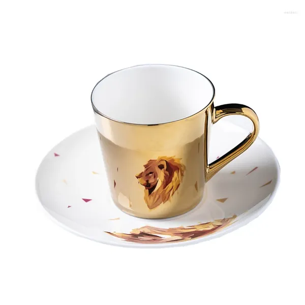 Canecas espelhos de café reflexo especular de leão xícaras de chá e pires de leão enviam capa de cafeteria de estilo europeu