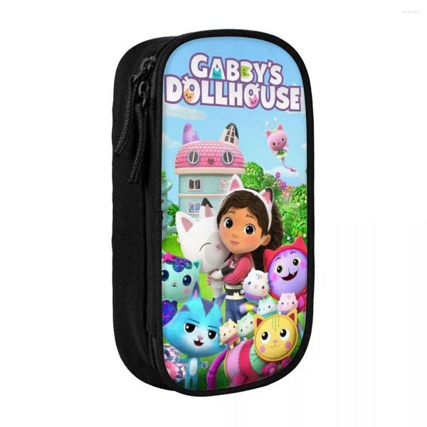 Kawaii Gabbys Dollouse Lápis Case para menino menina de grande capacidade Cartoon Mermaid Bag Stationery