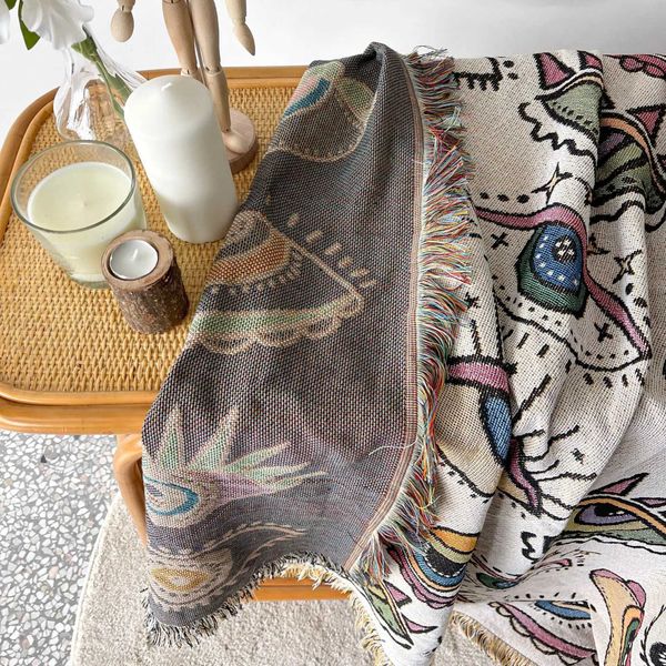 Cobertores Mal Eye Cotton Sofá Cover Cadeira Lounge Throw Blanket Tapestry Ditread Outdoor Beach Cape Tassel Boho Mat