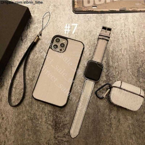 Imposta casse di telefoni a 3 pezzi di lusso iPhone 15 Plus 14 13 Pro Max 11 12 Mini 7 8 XR XS XSMAX Fashion Designer Watch Band AirPods Copertina