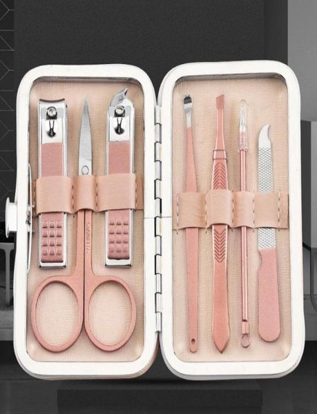 Tırnak Sanat Kitleri 7 PCS Clippers Set Taşınabilir Seyahat Paslanmaz Çelik Siyah Pedikür Makas Cımbız Manikür Kiti Araçları 6330147