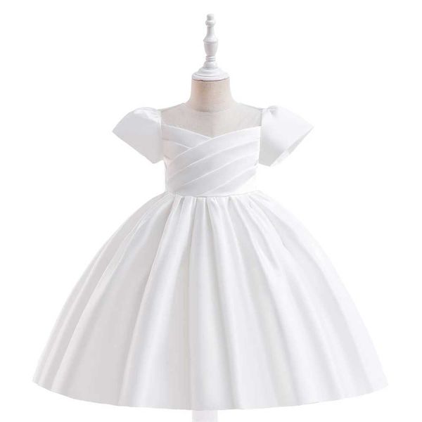 Abiti di battesimo Butterfly Satin Girl Dress Baptist Dress White Bridesmaid Princess Childrens Fare di matrimonio Primo Comunione Santa Comunione Q240507