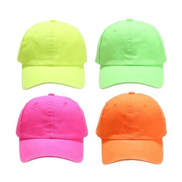 Unisex fluoreszierende Neonfarbe Baseball Cap Fashion Streetwear Hip Hop Snapback gewaschene Baumwolle Baseballhut für Männer Frauen