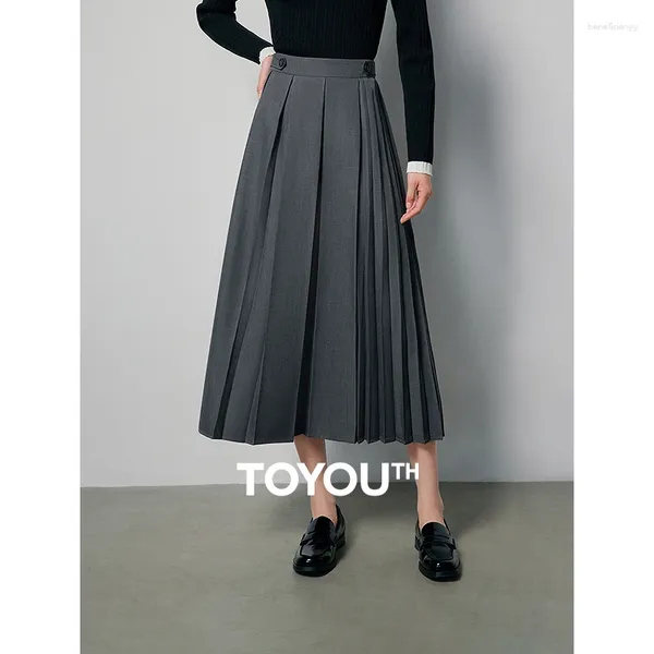 Юбки Toyouth Women Plearted Long Skirt 2024 Весенняя голеностопная лодыжка с высокой талией с высокой талией