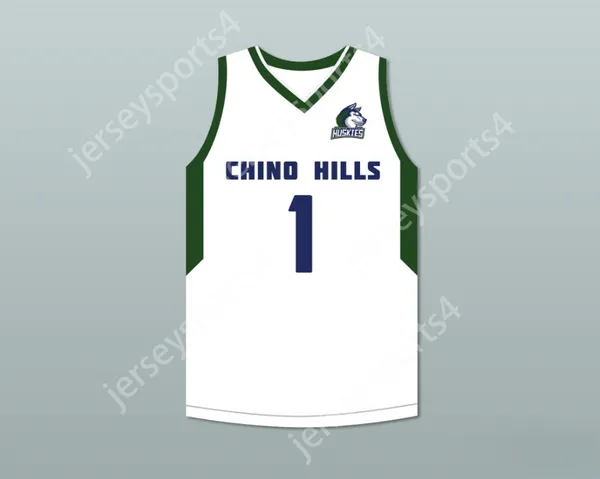 Custom mass jovens/crianças lamelo ball 1 chino colinas huskies camisa de basquete branco com patch 2 top stitched s-6xl