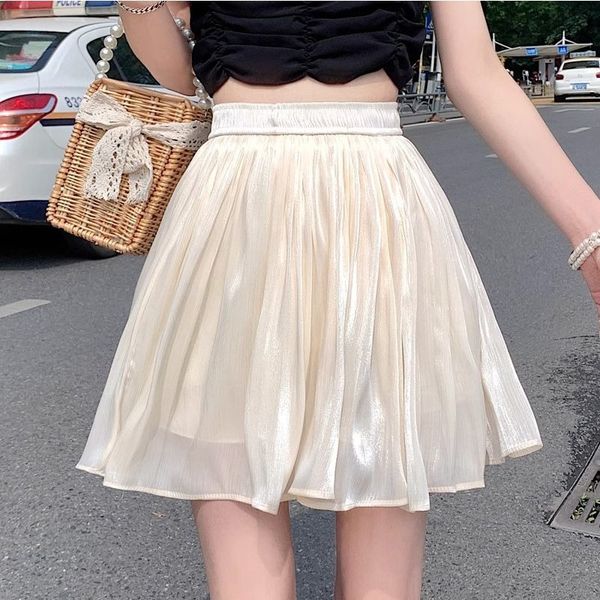 Solide gonne di colori Donne 2024 Nuovo estate arrivato High Waist A-Line Design Sense di nicchia in chiffon Skirt Office in stile coreano Lady Fashion Fashion Versatile Daily Skirts Female femmina