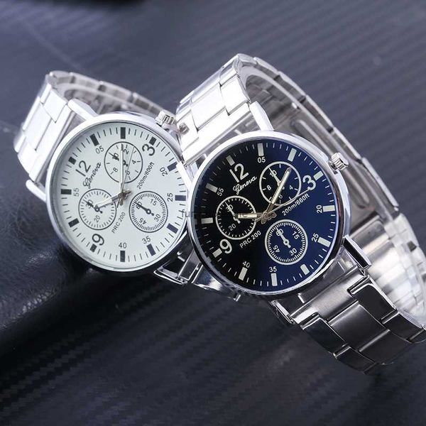 Genebra Blue Light Casal Steel Band Watch Alloy Womens Alloy e mesa de presente