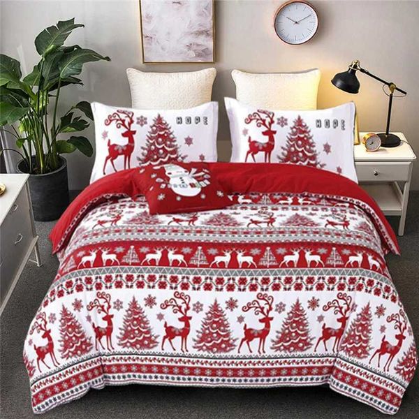 Bettwäsche Sets Weihnachten Down Duvet Set Snowflake Red Deer Rentier Tree Queen Doppelbett -Doppelbettblatt Kinder Erwachsene Neujahrsgeschenk J240507