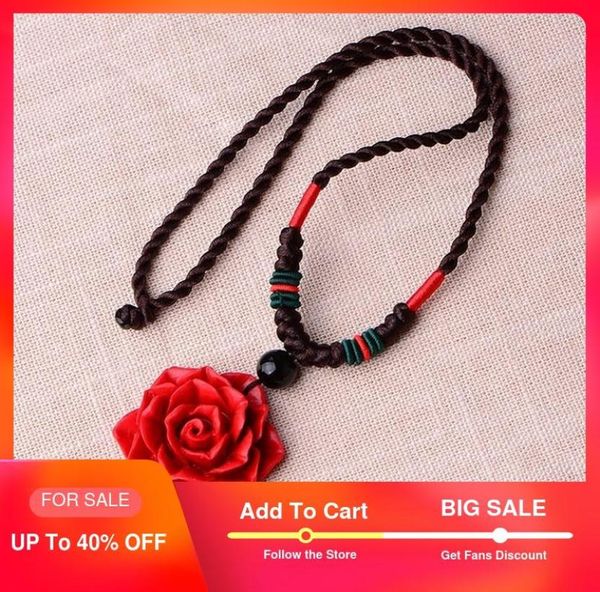 Romantische Choker -Statement Halskette Frauen Big Kette Rot Rose Blumen Halskette Schwarze Steinpedanten Halsketten Tropfenhopping 20203017347