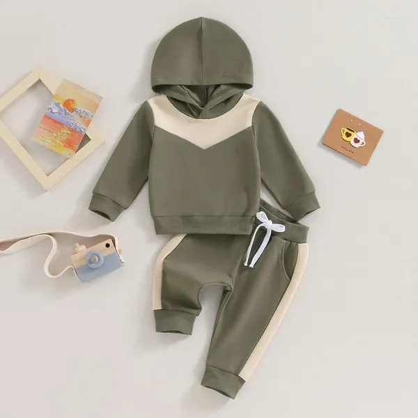Kleidungssets geborener Baby Boy Pant Frühling Herbst Kleidung Klassische Langarmkontrast Farbe Hoodie und Hosen Set Gegenstände