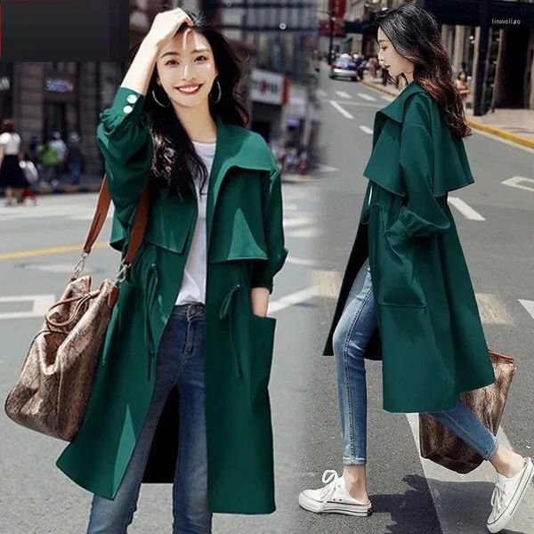 Jackets femininos 2024 Trench Coat Women Moda Moda Slim Long Coats Coreanos Primavera Autumn Feminino Feminino Feminino Casual Casual Casual Senhoras sobre Cotim