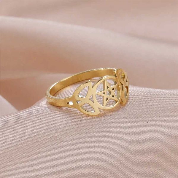 Anelli di nozze Skyrim pentagram Love Irish Knot Anelli in acciaio inossidabile Triquetra soprannaturale Wicca Amuleto Anello di dito religioso per donne regalo