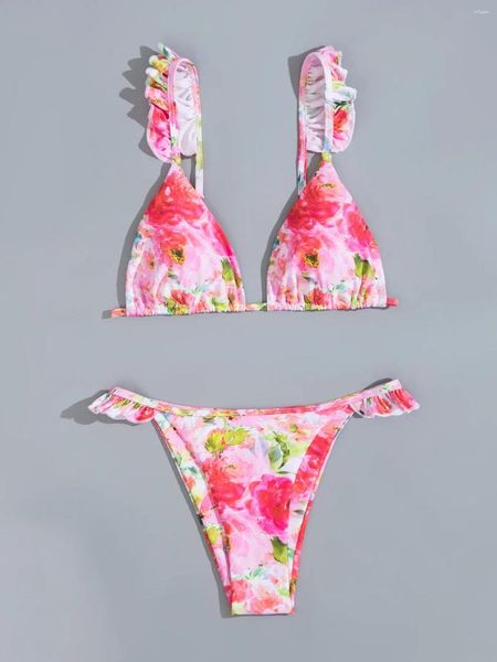 Costumi da bagno femminile sexy micro bikini 2024 da bagno donna arruffato donna floreale donna perizoma bikini set da bagno femminile abiti da spiaggia indossare biqini piscina