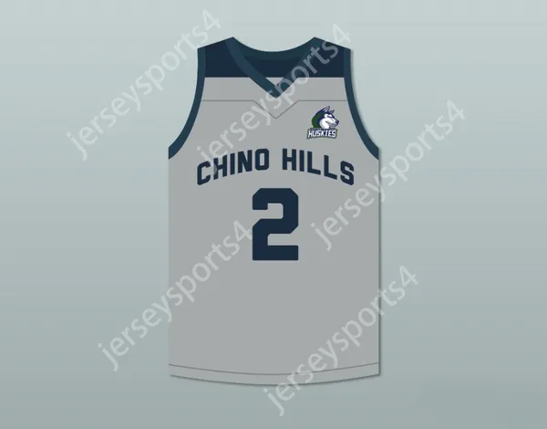 Custom nay mass jovens/filhos Lonzo Ball 2 Chino Hills Huskies Jersey de basquete cinza com patch top Stitched S-6xl