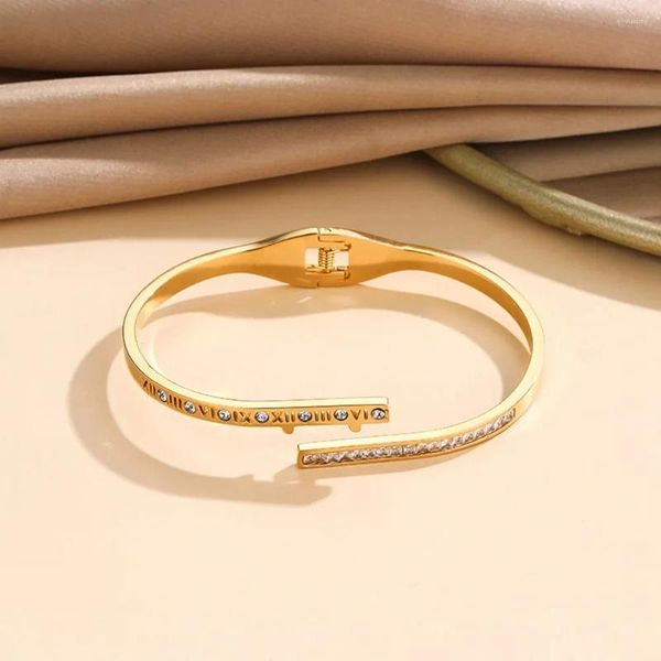 Bangle Gold Color Open Регулируемые манжеты браслеты для женщин Римские цифры с CZ Design Bangles Оптовые украшения