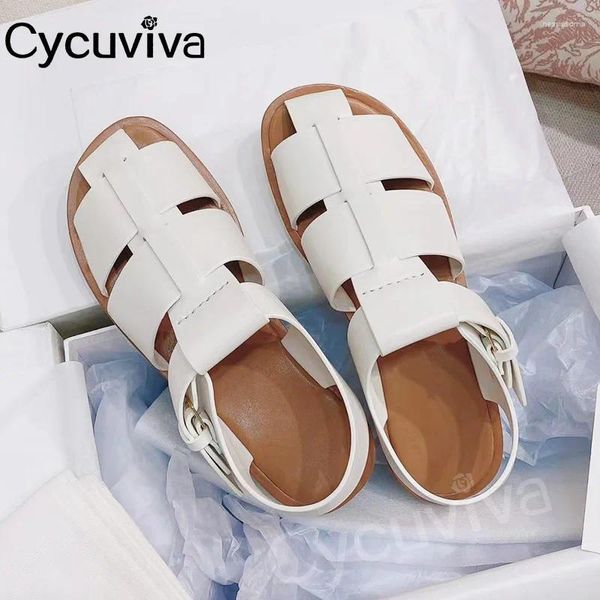 Casual Schuhe Sommerurlaub flache Sandalen Frauen echtes Weave Leder Plattform Strand Ladies Designer Offener Sandalien Mujer 2024