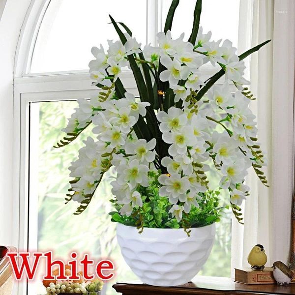 Flores decorativas Elegantes Flor Artificial Butterfly Orquídea em vasos de plantas Decoração Phalaenopsis Decorate plástico