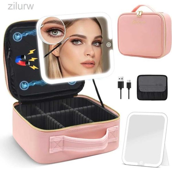 Sacchetti cosmetici borse per trucco magnetico leggero staccabile 360 angolare specchio ad angolo a tre colori box per trucco per trucco a LED a LED portatile Borsa per trucco regolabile D240425