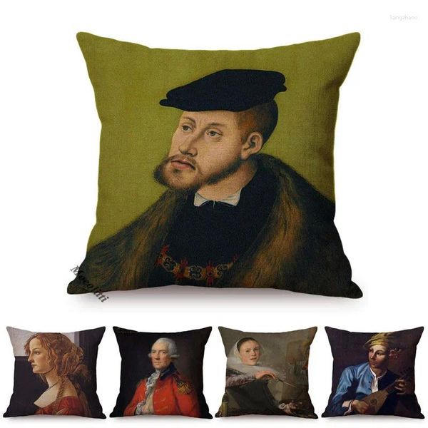 Cuscino famoso personaggio ritratto di dipinto di olio d'olio vintage di divano di divano in lino cotone galleria di lussuoso sedia decorativa.