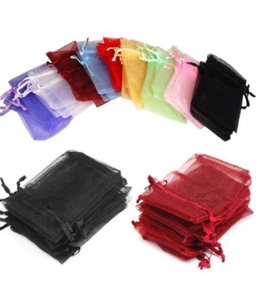 100pcslot 9 tamanhos Organza Bolsa de embalagem de bolsas de embalagem de jóias Favores de decoração de festas de casamento Bolsas de bebê