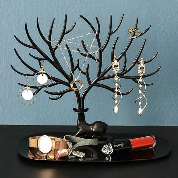 Schmucktablett Hirsch Schmuck Display Stand Tablett Baumständer Ohrringe Halsketten Ringe Schmuck Organizer Hülle Desktop Halter Make -up Dekor