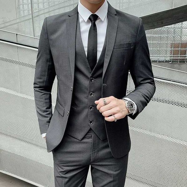 Ternos masculinos Blazers Boutique Mens Boutique Plus Tamanho Conjunto de 3 Peças Menas da moda e elegante Business Office Jacket+Top Top+Calça Q240507