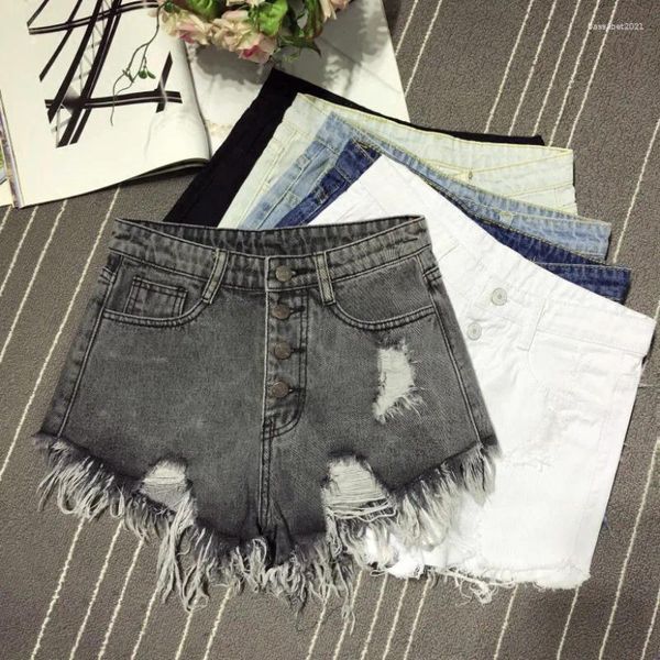 Jeans feminino Tassel Mulheres jeans de moda curta rasgada Rapped Bastted Summer High Hole Hole Jean Casual Coreano Black Shorts 2024