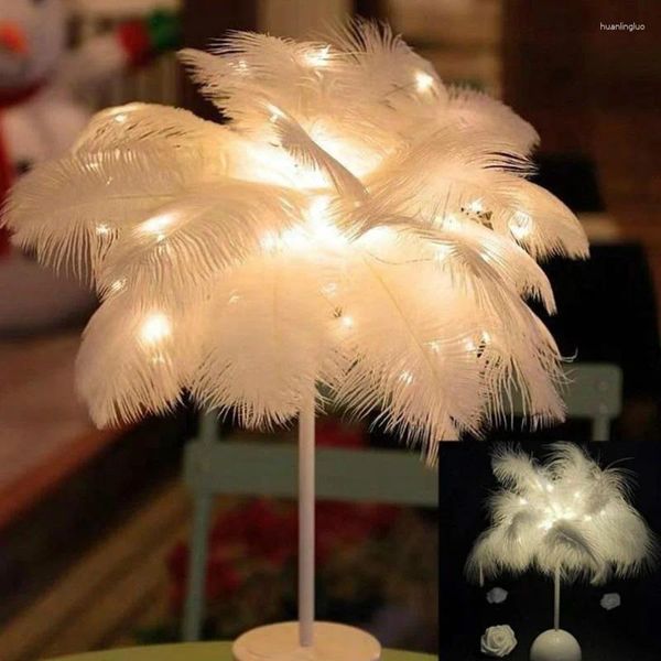 Decorazioni natalizie lampada da tavolo da piuma creativa calda luci bianche albero paralamode ragazza a led luci decorative di compleanno regalo di compleanno