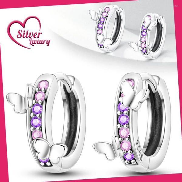 Brincos de garanhão Drop original para mulheres 925 Sterling Silver Purple Zircon Wing Angle Earing Woman Hoop Party Jewelry Gifts