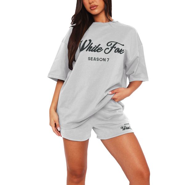 Luxo White Tracksuit Foxx Shorts Conjunto de designer de 2 peças shorts shorts femininos roupas de moda esportes de mangas compridas Mulher com capuz