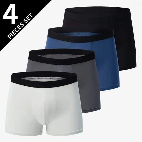 Shorts masculinos 4 Pacote de cueca de cor de cor sólida Chete íntima de nadar confortável Shorts juvenis de grandes dimensões.