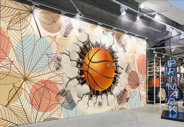 Grande papel de parede de mural personalizado 3D Creative Basketball Leaf Room TV Murais de fundo Wall the Mall Art Painting Wall Papers6890819