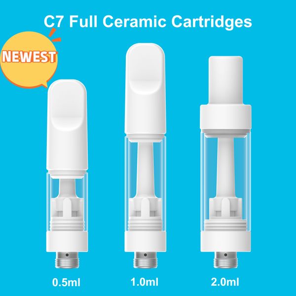 C7 Seramik Bobin Vape Kartuşlar Imini Vape Kalem 0.5ml /1.0ml /2.0ml Bol Bobin Balam Buharlaştırıcı Kalın Yağ 510 İplik E CIGS CIGS Atomizer Beyaz Ultra Düşük Fiyat 1.2Ω Direnç