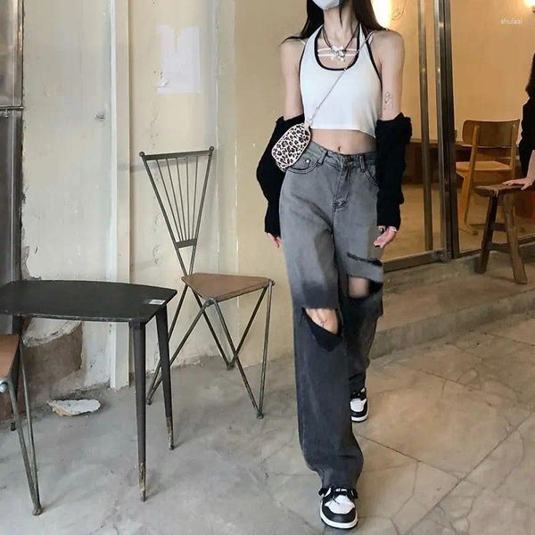 Jeans femminile con buchi abbigliamento da donna jean y2k pantaloni larghi donne streetwear stretwear anni 90s vestiti della Corea del Sud Trendyol Women Big Times