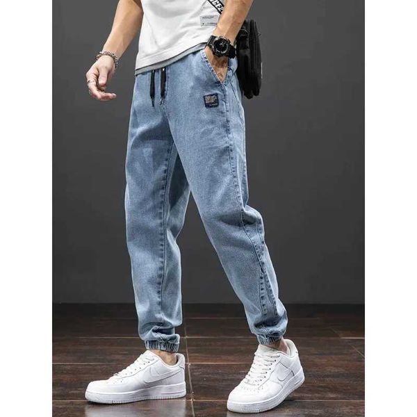 Calças masculinas verão verão preto jeans masculina calça de jeans de jeans de calça de harém de harém de penteado mais tamanhos 6xl 7xl 8xl j240507