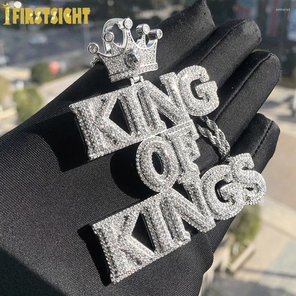 Ketten 2024 ICED Out Bling King Halskette für Männer, die Kubikzirkonia Gold Farbbrief Krone Anhänger Hip Hop Schmuck setzen