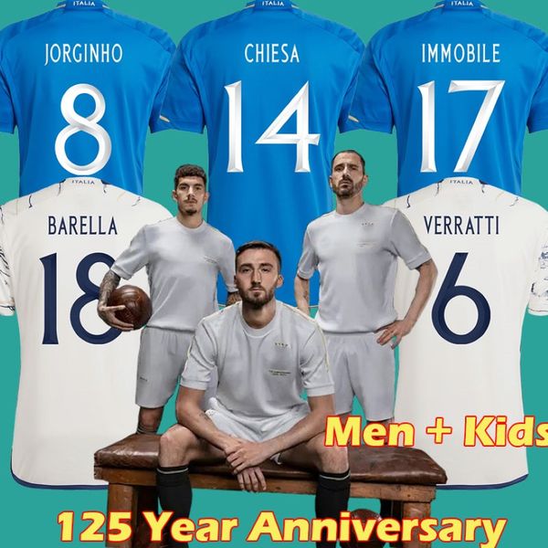 2023 2024 Bonucci 125 -летний юбилей Italys Soccer Jerseys 23 24 Jorginho Insigne Verratti Men Kids Kit Chiesa Finals Chielli 336i