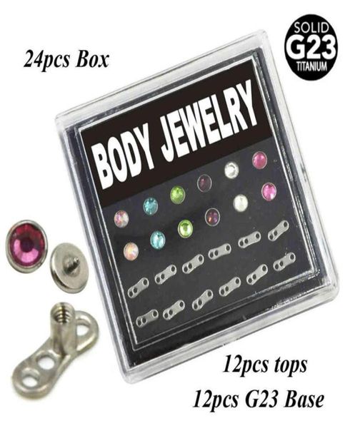 24peece G23 Titanium Flat Cz Crystal Dermal Anchor Anchor Peercing Body Box Set Intronly Seted со стальными топами272A8792996